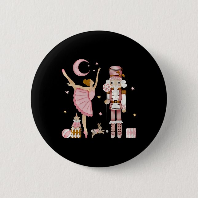 Retro Pink Sugar Plum Fairy Nutcracker Weihnachten Button (Vorderseite)