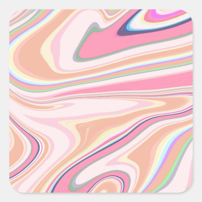 Retro Pink Swirl Liquid Painting Ästhetische Gesta Quadratischer Aufkleber (Vorderseite)