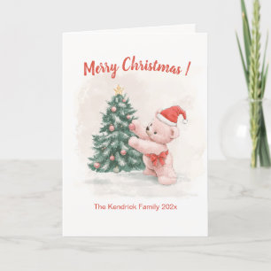 Retro Pink Teddy Bear Weihnachtskarte Feiertagskarte