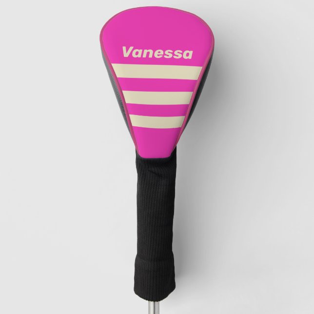 Retro Pink Three Across Striping with Name Golf Headcover (Vorderseite)