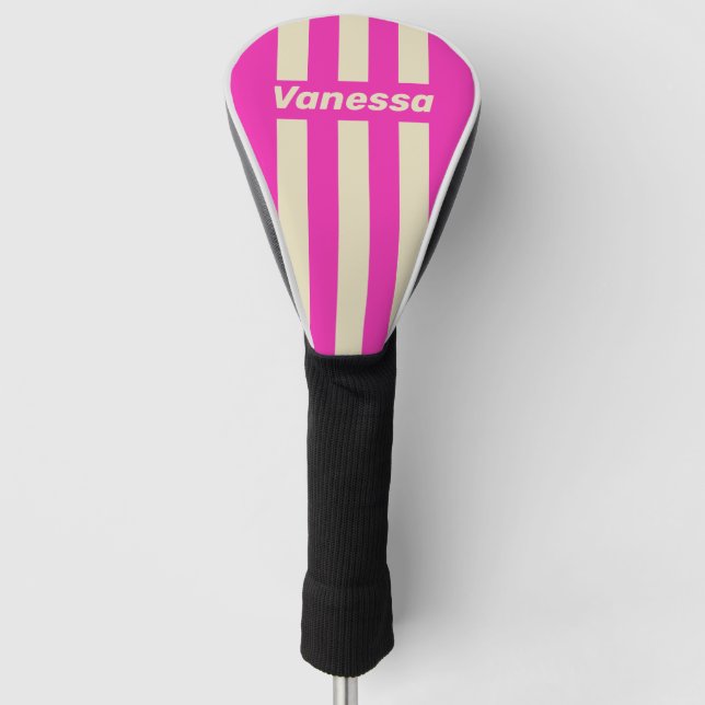 Retro Pink Three Pin Stripes with Name Golf Headcover (Vorderseite)
