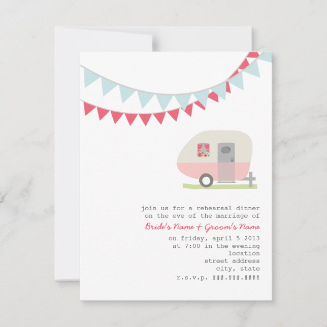 Retro Pink Trailer Probe Abendessen Einladung (Vorderseite)