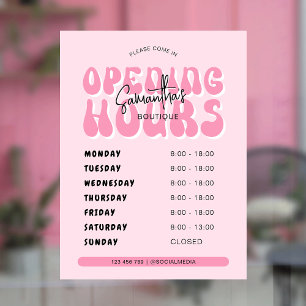 Retro-Pink-Trend-Spa-Salon-Öffnungszeiten Fensteraufkleber