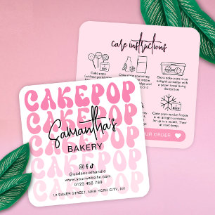 Retro-Pink-trendige Cake-Pops-Pflegehinweise-Karte Quadratische Visitenkarte