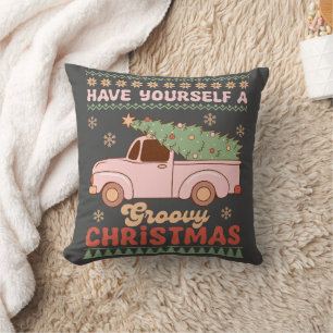 Retro Pink Truck "Haben Sie sich ein Groovy Weihna Kissen