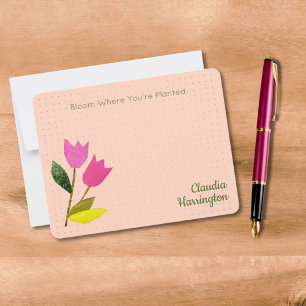 Retro Pink Tulips Pastellpfirsich Hand Illustriert Mitteilungskarte