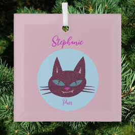 Retro Pink und Blue Purring Kitty Ornament Aus Glas