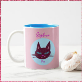 Retro Pink und Blue Purring Kitty Zweifarbige Tasse