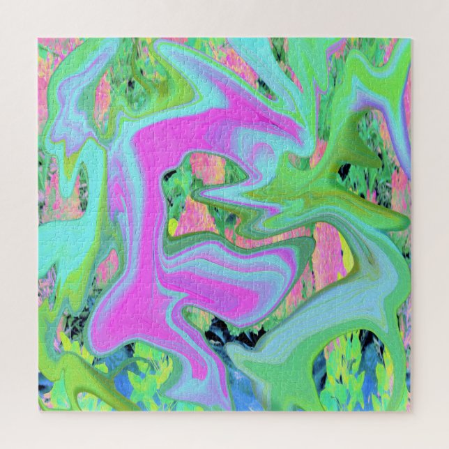 Retro Pink und Light Blue Liquide Art auf Hydrange (Vertikal)