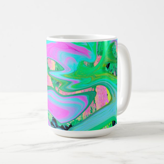 Retro Pink und Light Blue Liquide Art auf Hydrange Kaffeetasse (VorderseiteRechts)