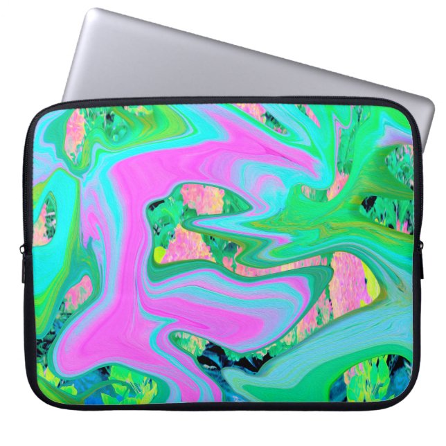 Retro Pink und Light Blue Liquide Art auf Hydrange Laptopschutzhülle (Vorderseite)
