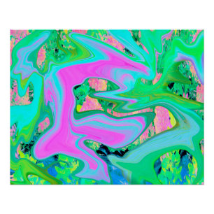 Retro Pink und Light Blue Liquide Art auf Hydrange Poster