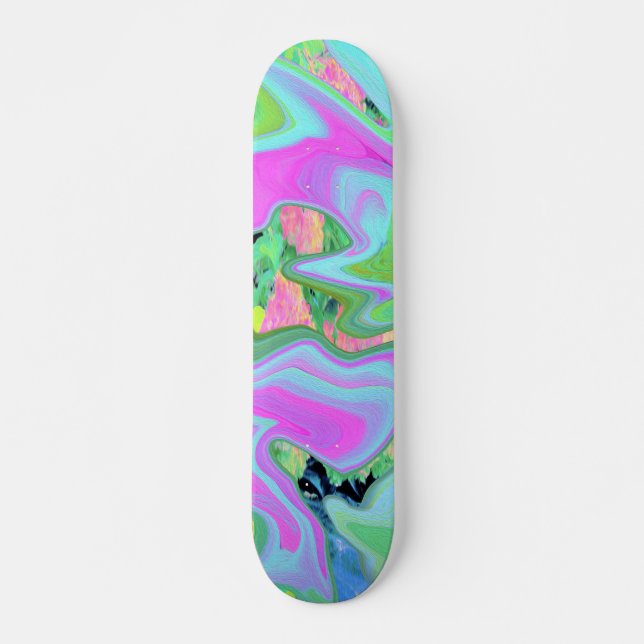 Retro Pink und Light Blue Liquide Art auf Hydrange Skateboard (Vorne)