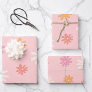 Retro Pink und Orange Daisy Blumenbeutel Geschenkpapier Set