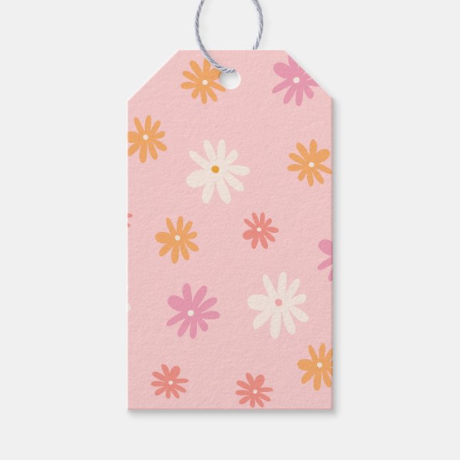 Retro Pink und Orange Daisy Gemustert Geschenkanhänger (Vorderseite)