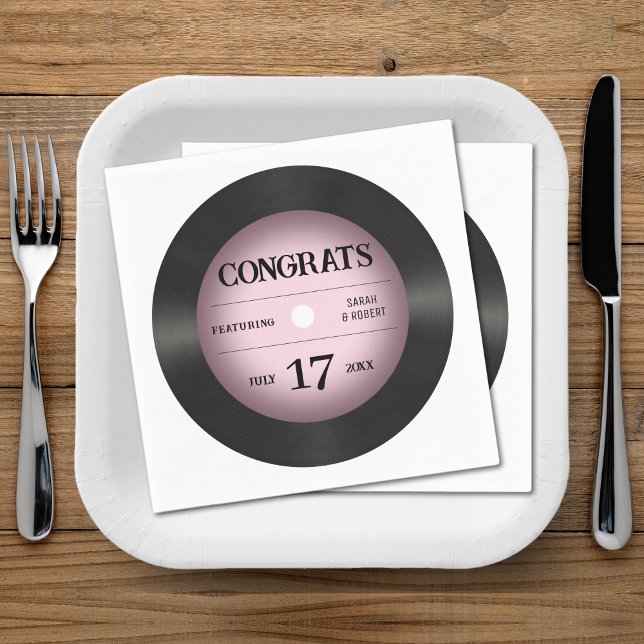 Retro Pink Vinyl Record Hochzeitsgratulation Serviette (Retro Pink Vinyl Record Wedding Congratulations Napkins
)