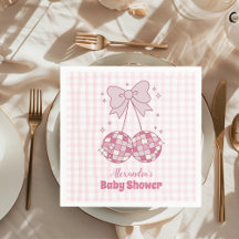 Retro Pink Watercolor Bow Girl Babydusche