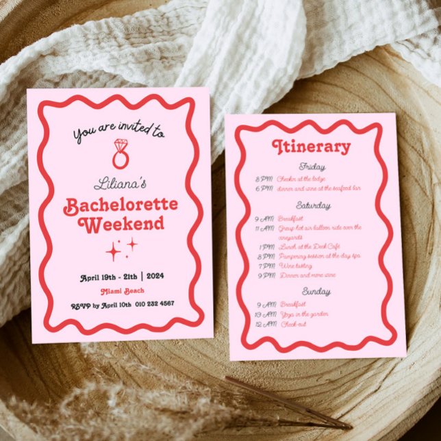 Retro Pink Wave Bachelorette Wochenendreise Einladung (Von Creator hochgeladen)