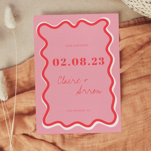 Retro Pink Wedding Save the Date Einladung (Von Creator hochgeladen)