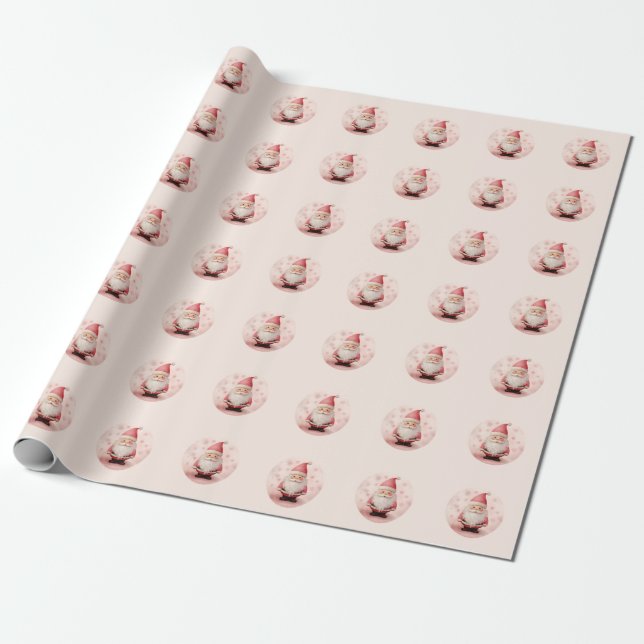 Retro Pink Weihnachtsmann Geschenkpapier (Ungerollt)