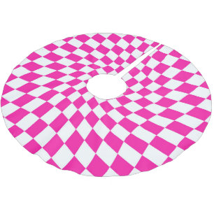Retro Pink Weiße, verschliffene Karos Gestell Dorm Polyester Weihnachtsbaumdecke