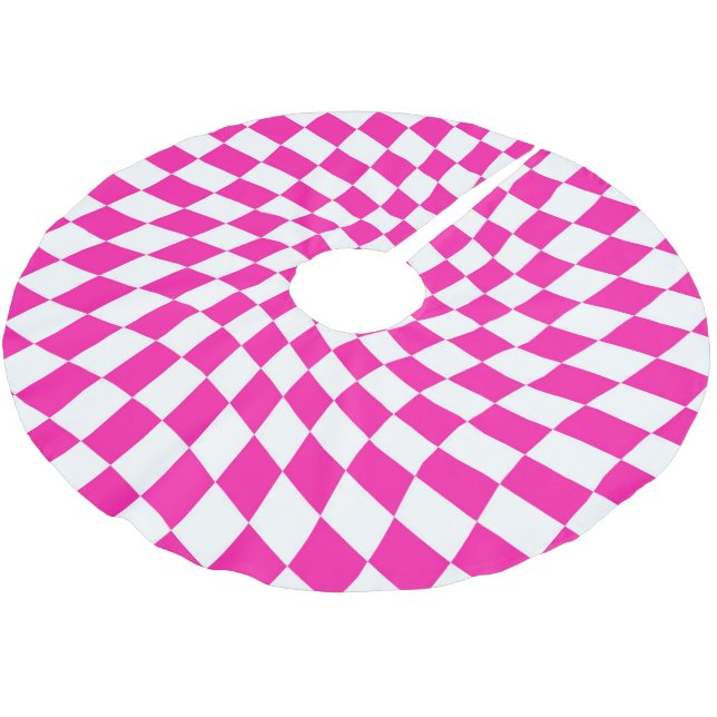 Retro Pink Weiße, verschliffene Karos Gestell Dorm Polyester Weihnachtsbaumdecke (Schrägansicht)