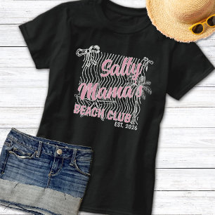 Retro Pink & White Salty Mama’s Beach Club Trendy T-Shirt