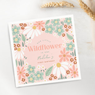 Retro Pink Wildblume Daisy Kindergeburtstag Serviette