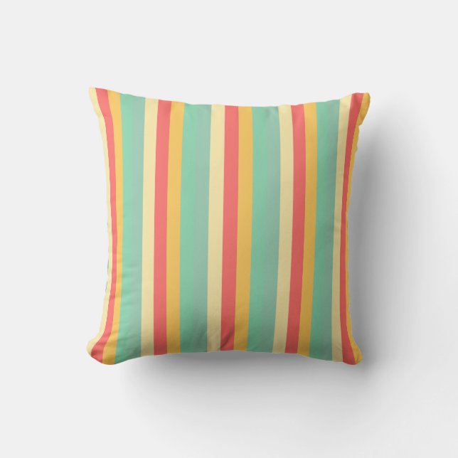 Retro Pink Yellow Green Blue Streifen Kissen (Vorderseite)