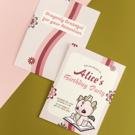 Retro Pink Yellow Pastel Baby Dragon Geburtstag Einladung