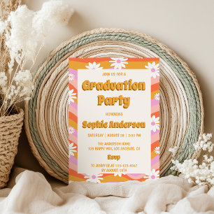 Retro Pinke Groovy Gänseblümchen Florale Abschluss Einladung