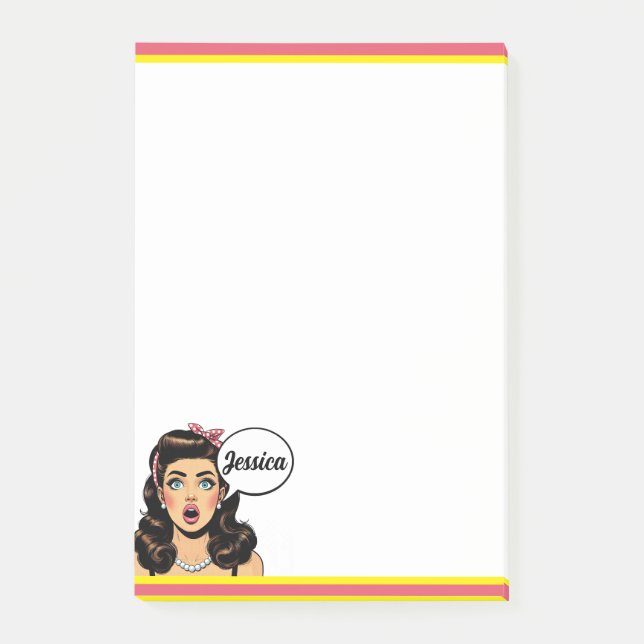 Retro Pinup_ Action verpackt Post-it Klebezettel (Vorderseite)