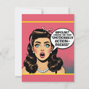 Retro Pinup_ Action verpackt RSVP Karte