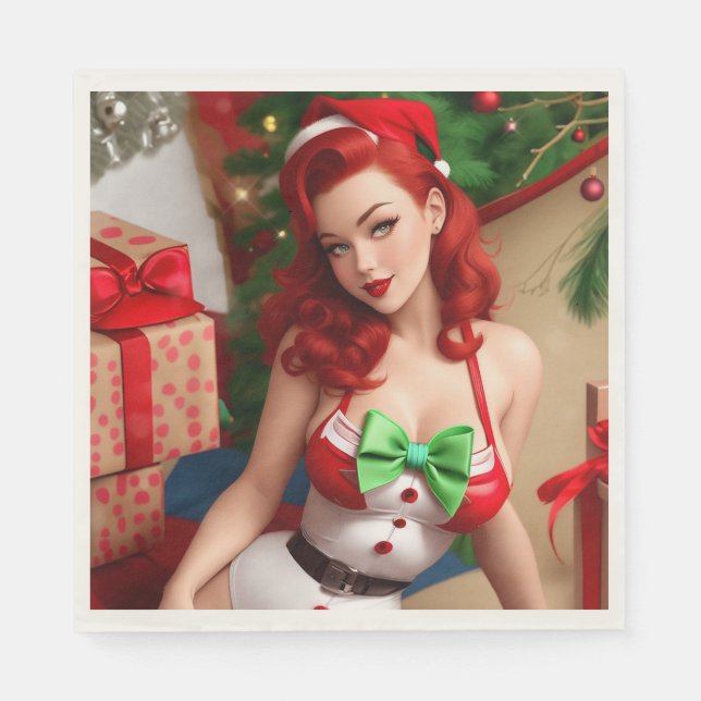 Retro Pinup Holiday Napkins Serviette (Vorderseite)