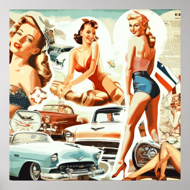 Retro Pinups Collage Poster (Vorne)