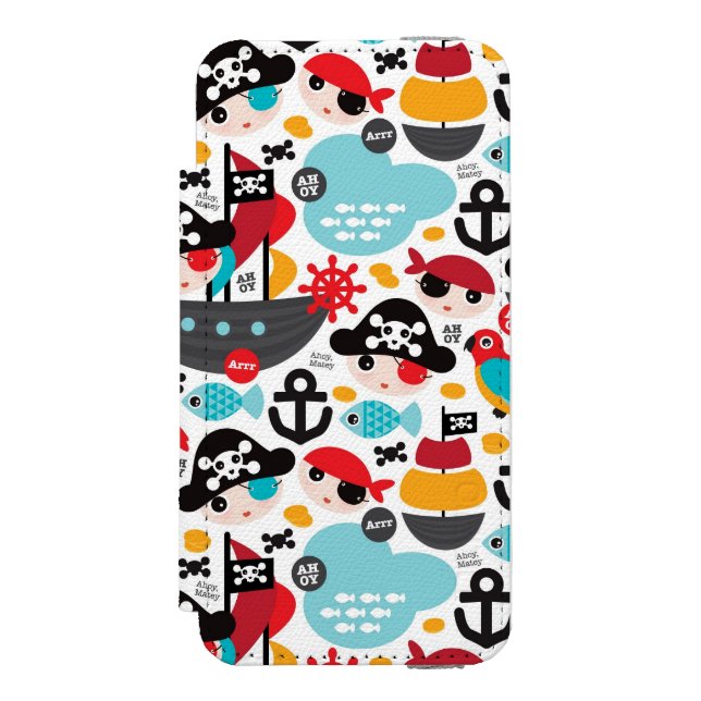 Retro Piratenillustrationssegeln Incipio iPhone Geldbeutel-Hülle (Folio Vorderseite)