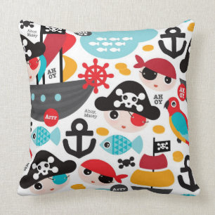 Retro Piratenillustrationssegeln Kissen