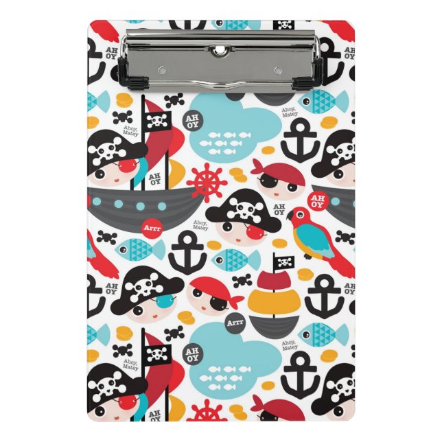 Retro Piratenillustrationssegeln Mini Klemmbrett (Vorderseite)