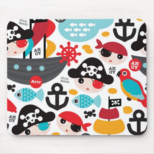 Retro Piratenillustrationssegeln Mousepad (Vorne)