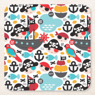 Retro Piratenillustrationssegeln Rechteckiger Pappuntersetzer