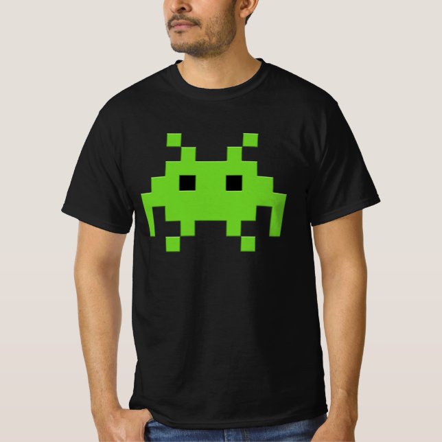 Retro Pixel Alien T - Shirt - Classic Arcade Gamer (Vorderseite)