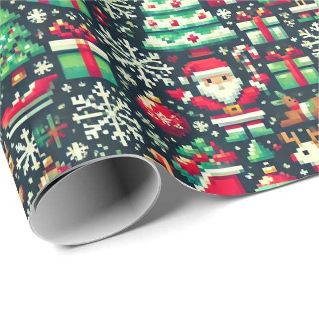 Retro Pixel Art Christmas Wrapping Paper Geschenkpapier (Rolleneckpunkt)