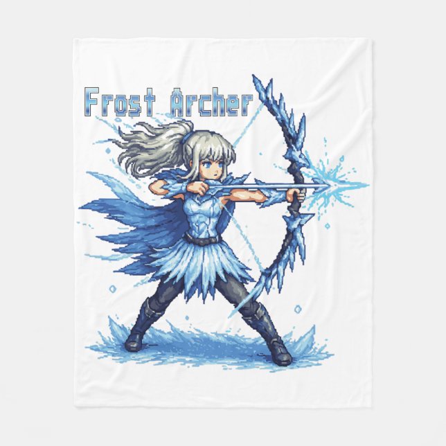 Retro-Pixel-Art Frostbogenschütze Krieger Fleecedecke (Vorderseite)
