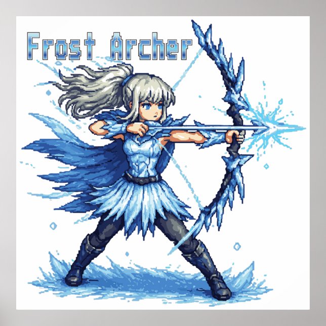Retro-Pixel-Art Frostbogenschütze Krieger Poster (Vorne)