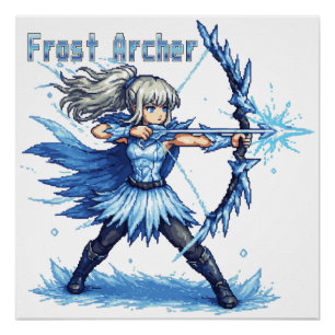 Retro-Pixel-Art Frostbogenschütze Krieger Poster