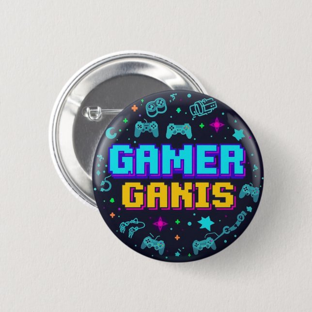 Retro-Pixel-Art-Gaming-Button-Design" Button (Vorne & Hinten)