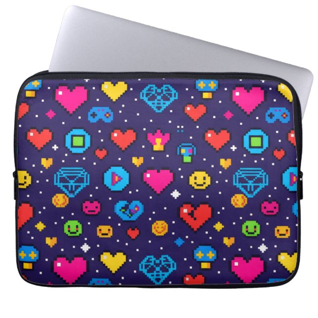 Retro Pixel Art Gaming Padded Laptop Sleeve (Vorderseite)