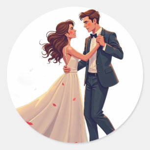 Retro-Pixel-Art-Hochzeitspaar beim Tanzen Runder Aufkleber