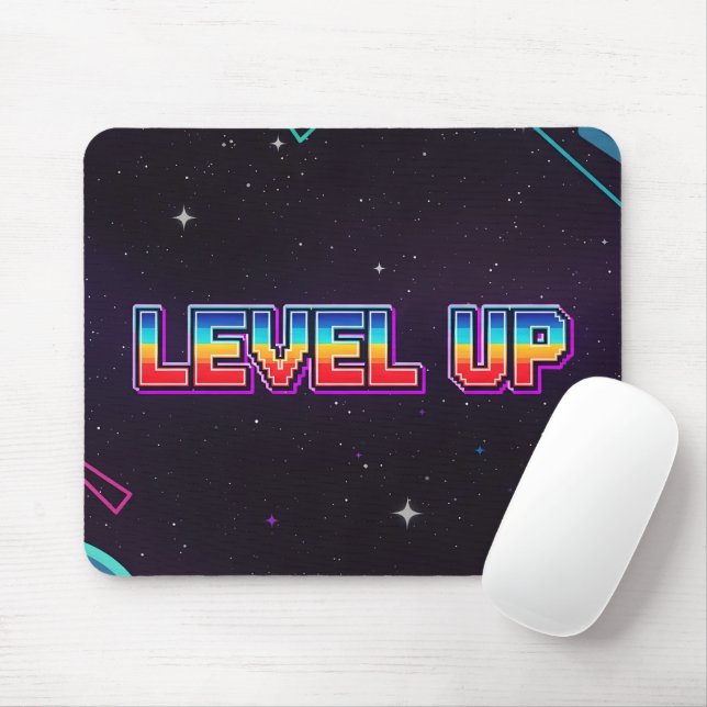 Retro-Pixel-Art LEVEL UP Gaming-Stars Mousepad (Mit Mouse)