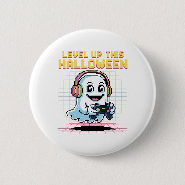 Retro-Pixel-Geist-Gamer-Halloween süßer gruseliger Button (Vorderseite)